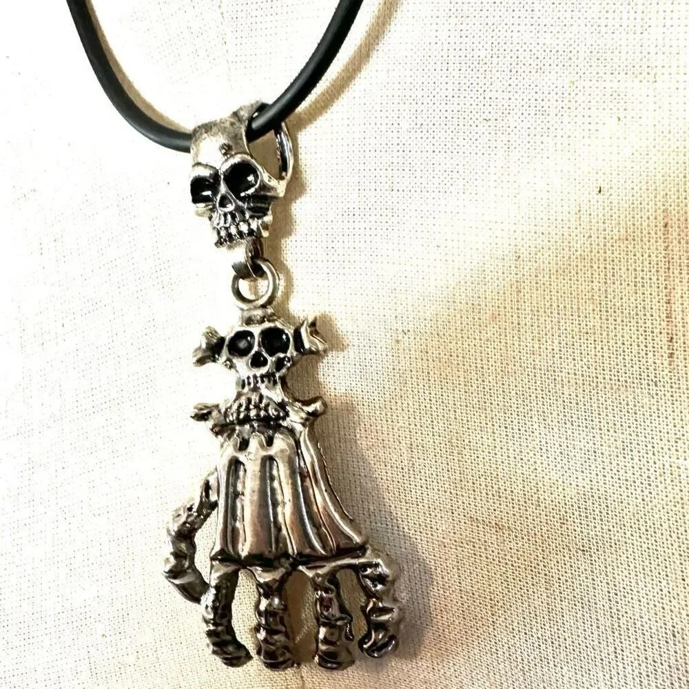 Silver Skeleton Claw pendant Necklace silver tone